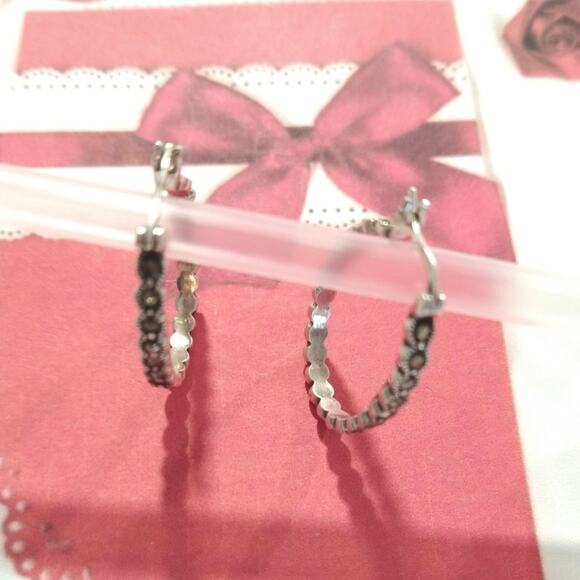 925 Sterling Silver Hoop Huggie Earrings Round Marcasites Signed A Jewelry Lot - Picture 6 of 14